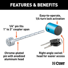 Cargar imagen en el visor de la galería, Curt Coupler Lock (1/4in Pin 1in to 3in Latch Span Right-Angle Chrome)