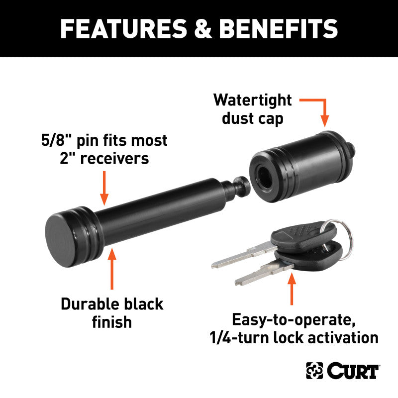 Curt 5/8in Hitch Lock (2in Receiver Barbell Black)