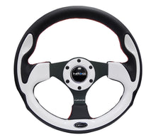 Cargar imagen en el visor de la galería, NRG Reinforced Steering Wheel (320mm) Blk w/White Trim &amp; 4mm 3-Spoke