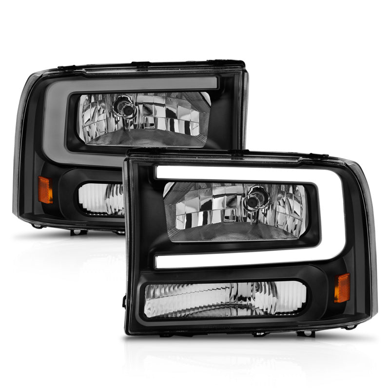 ANZO 99-04 Ford F250/F350/F450/Excursion (excl. 99) Crystal Headlights - w/ Light Bar Black Housing