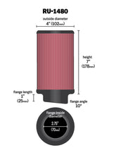 Cargar imagen en el visor de la galería, K&amp;N Filter Universal Rubber Filter 10 Degree Flange Angle 4in OD x 2.75in Flange ID x 7in H