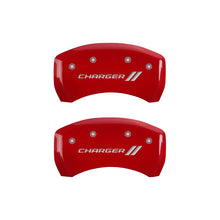 Cargar imagen en el visor de la galería, MGP 4 Caliper Covers Engraved Front &amp; Rear With stripes/Charger Red finish silver ch