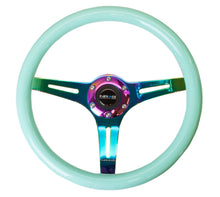 Cargar imagen en el visor de la galería, NRG Classic Wood Grain Steering Wheel (350mm) Minty Fresh Color w/Neochrome 3-Spoke Center