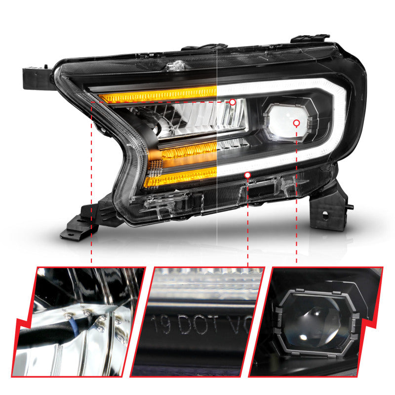 ANZO 19-23 Ford Ranger Full LED Projector Headlights w/ Initiation & Sequential - Black