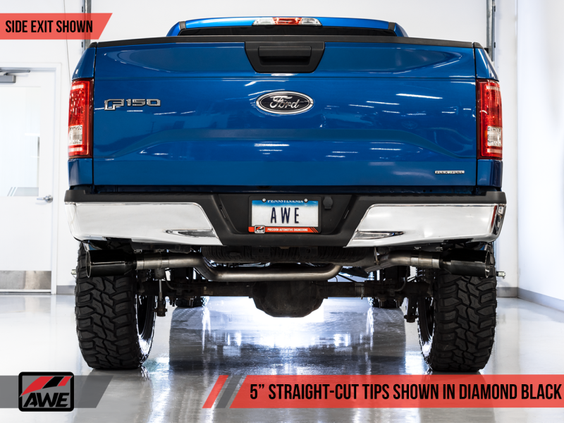 AWE Tuning 2015+ Ford F-150 0FG Dual Exit Performance Exhaust System w/5in Diamond Black Tips