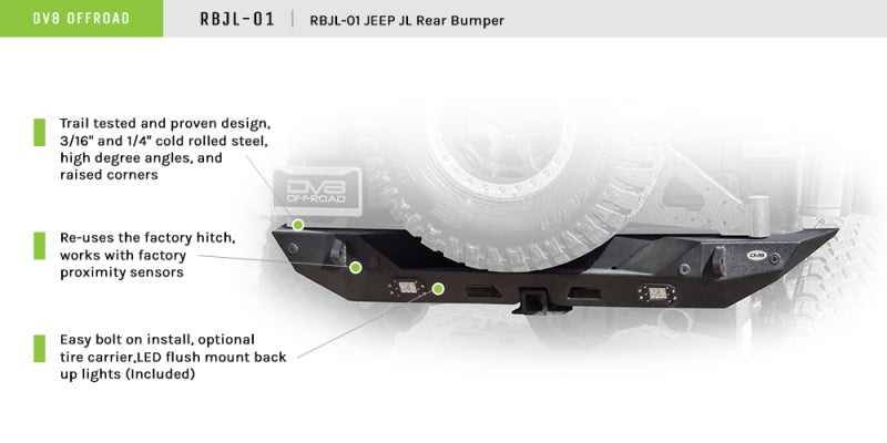 DV8 Offroad 2018+ Jeep Wrangler JL Rear Bumper w/ LED Lights