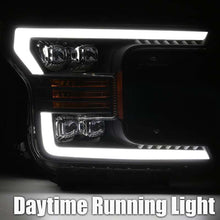 Cargar imagen en el visor de la galería, AlphaRex 18-19 Ford F-150 NOVA LED Projector Headlights Plank Style Chrome w/ActivLight/Seq Signal