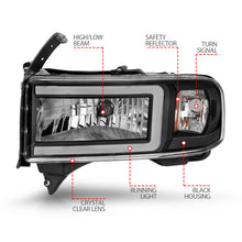 Cargar imagen en el visor de la galería, ANZO 94-02 Dodge RAM Crystal Headlight - w/ Light Bar Black Housing