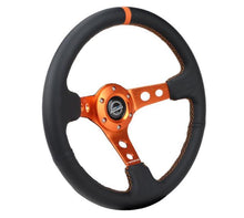 Cargar imagen en el visor de la galería, NRG Reinforce Steering Wheel (350mm / 3in. Deep) Blk Leather, Orange Center Mark w/ Orange Stitching