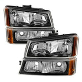 Xtune Chevy Silverado 2500HD 03-06 Crystal Headlights w/ Bumper Lights Black HD-JH-CSIL03-AM-BK-SET