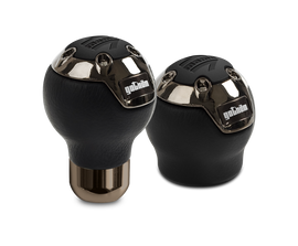 Momo Gotham Shift Knob - Black Leather, Dark Chrome Insert