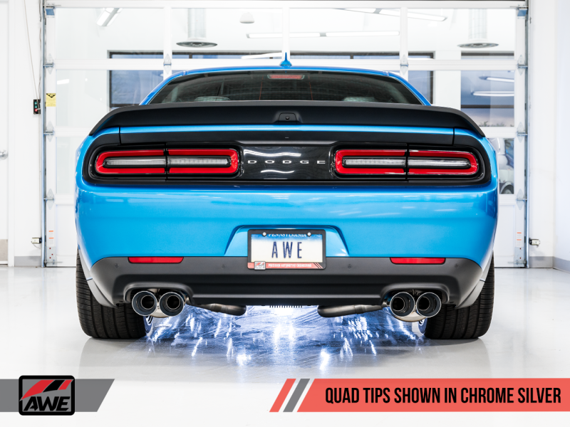 AWE Tuning 2015+ Dodge Challenger 6.4L/6.2L SC Track Edition Exhaust - Quad Chrome Silver Tips