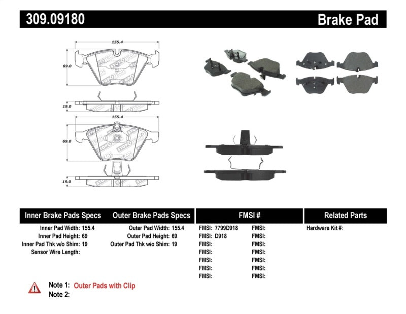 StopTech Performance 07-09 BMW E90/E92/E93 335i Coupe/Sedan Front Brake Pads D918