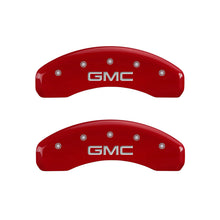 Load image into Gallery viewer, MGP 4 Caliper Covers Engraved Front &amp; Rear GMC Red finish silver ch