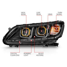 Cargar imagen en el visor de la galería, ANZO 2013-2015 Honda Accord (4dr ONLY) Projector Headlights w/ U-Bar Black
