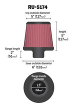 Cargar imagen en el visor de la galería, K&amp;N Universal Rubber Filter-Round Tapered 2.5in Flange ID x 6in Base OD x 5in Top OD x 5in Height