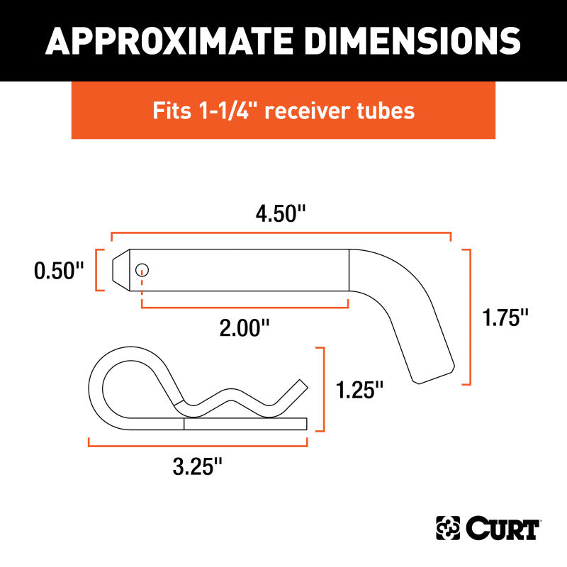 Curt 1/2in Hitch Pin (1-1/4in Receiver Zinc Packaged)