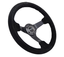 Cargar imagen en el visor de la galería, NRG Reinforced Steering Wheel (350mm / 3in. Deep) Blk Suede/Blk Bball Stitch w/5mm Matte Black Spoke