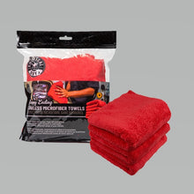 Cargar imagen en el visor de la galería, Chemical Guys Happy Ending Ultra Edgeless Microfiber Towel - 16in x 16in - Red - 3 Pack