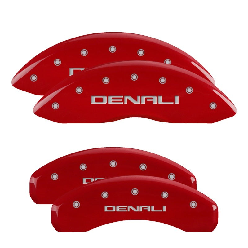 MGP 4 Caliper Covers Engraved Front & Rear Denali Red Finish Silver Char 2019 GMC Sierra 1500