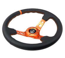 Cargar imagen en el visor de la galería, NRG Reinforce Steering Wheel (350mm / 3in. Deep) Blk Leather, Orange Center Mark w/ Orange Stitching