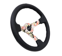 Cargar imagen en el visor de la galería, NRG Reinforced Steering Wheel (350mm / 3in. Deep) Blk Leather Floral Dipped w/ Blk Baseball Stitch