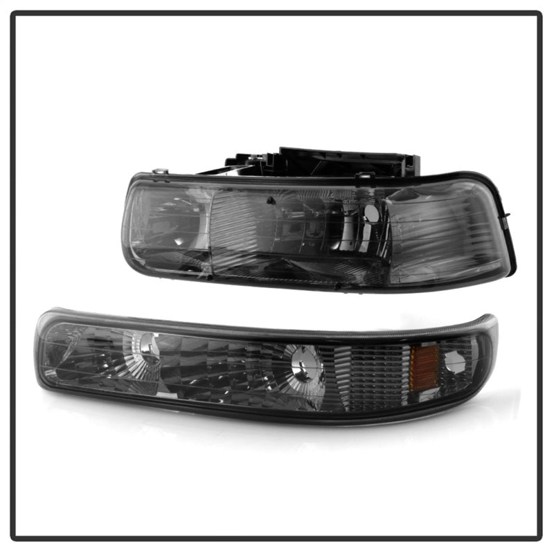 Xtune Chevy Tahoe 00-06 Amber Crystal Headlights w/ Bumper Lights Smoke HD-JH-CSIL99-SET-AM-SM