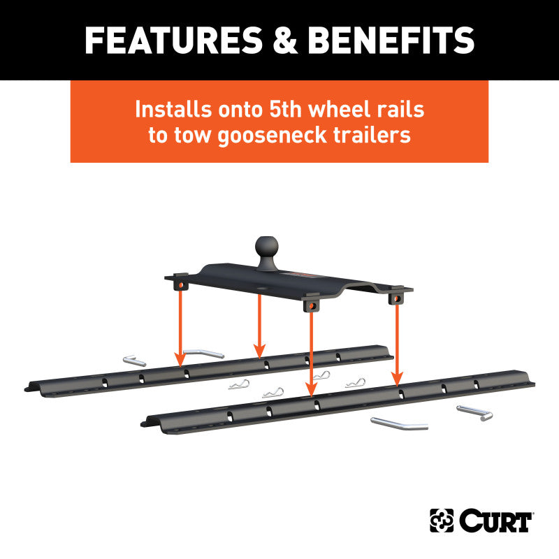 Curt Bent Plate 5th Wheel Rail Gooseneck Hitch w/Ball Offset 3in