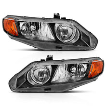 Cargar imagen en el visor de la galería, ANZO 2006-2011 Honda Civic 4 Door Crystal Headlight Black Amber (OE Replacement)