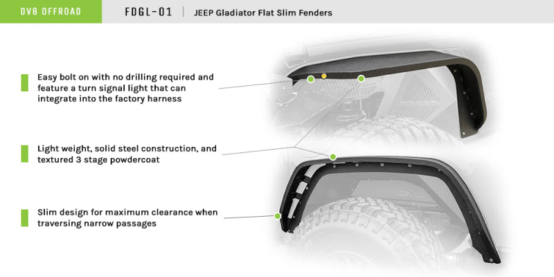 DV8 Offroad 2019+ Jeep Gladiator Fat Slim Fenders