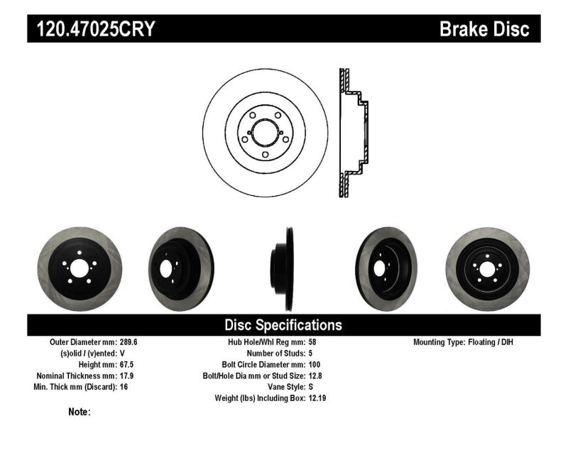 Stoptech 06-07 WRX / 05-08 LGT Rear CRYO-STOP Rotor