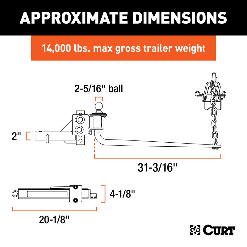 Curt MV Round Bar Weight Distribution Hitch (10000-14Klbs 31-3/16in Bars)