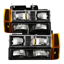 Cargar imagen en el visor de la galería, Xtune GMC Yukon 94-99 Headlights w/ Corner &amp; Parking Lights 8pcs Sets -Black HD-JH-GCK94-AM-BK-SET