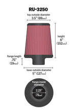 Cargar imagen en el visor de la galería, K&amp;N Universal Tapered Filter 3.125in Flange ID x 5in Base OD x 3.5in Top OD x 6in Height