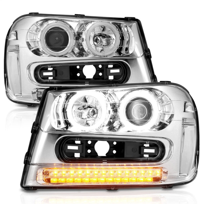 ANZO 2002-2009 Chevrolet Trailblazer Projector Headlights w/ Halo Chrome