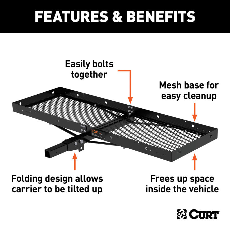 Curt 60in x 20in Tray-Style Cargo Carrier (Folding 2in Shank)