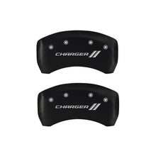 Cargar imagen en el visor de la galería, MGP 4 Caliper Covers Engraved Front &amp; Rear With stripes/Charger Red finish silver ch