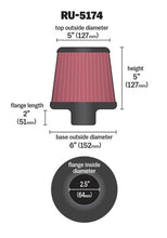 Cargar imagen en el visor de la galería, K&amp;N Universal Rubber Filter-Round Tapered 2.5in Flange ID x 6in Base OD x 5in Top OD x 5in Height