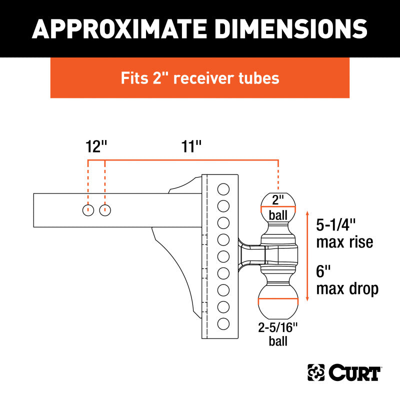 Curt Adjustable Channel Mount w/Dual Ball (2in Shank 14000lbs 6in Drop)