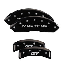 Cargar imagen en el visor de la galería, MGP 4 Caliper Covers Engraved Front Mustang Engraved Rear SN95/GT Black finish silver ch