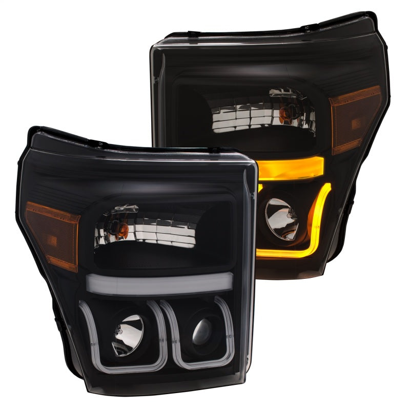 ANZO 11-16 Ford F-150 Super Duty Projector Headlights w/ U-Bar Switchback Black w/ Amber