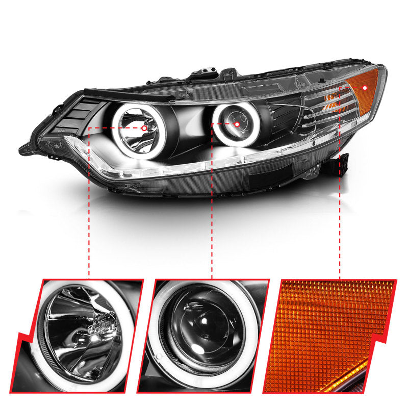 ANZO 2009-2012 Acura Tsx Projector Headlights w/ Halo Black (CCFL) (HID Compatible)