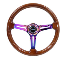 Cargar imagen en el visor de la galería, NRG Reinforced Steering Wheel (350mm / 3in. Deep) Brown Wood w/Blk Matte Spoke/Neochrome Center Mark