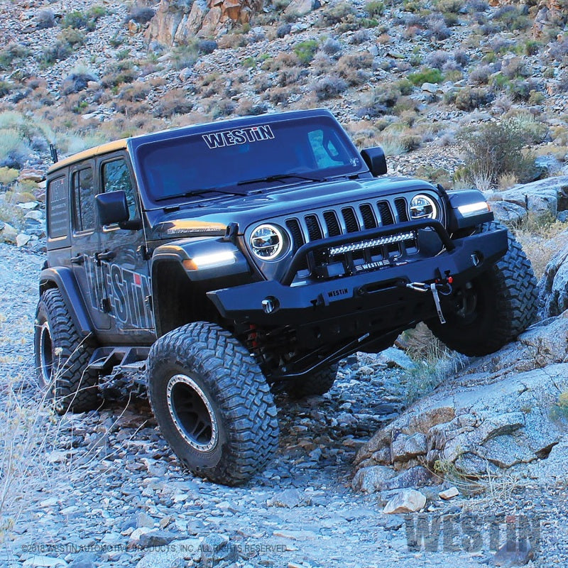 Westin 18-19 Jeep Wrangler JL WJ2 Full Width Front Bumper w/Bull Bar Textured Black