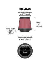 Cargar imagen en el visor de la galería, K&amp;N Filter Universal Rubber Filter Round Tapered 4.5in  Flange 5.875in Base 4.5 inch Top 6in  Height
