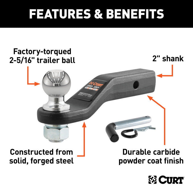 Curt Loaded Forged Ball Mount w/2-5/16in Ball (2in Shank 15000lbs 2in Drop)