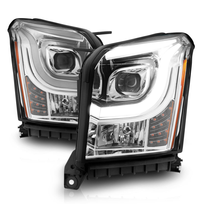 ANZO 2015-2017 GMC Yukon XL Projector Headlights W Lightbar - Chrome/Amber