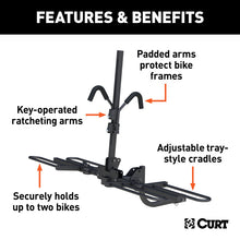 Cargar imagen en el visor de la galería, Curt Tray-Style Hitch-Mounted Bike Rack (2 Bikes 1-1/4in or 2in Shank)