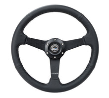 Cargar imagen en el visor de la galería, NRG Sport Steering Wheel (350mm / 1.5in Deep) Black Leather Black Stitch w/Matte Black Solid Spokes