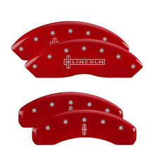 Cargar imagen en el visor de la galería, MGP 4 Caliper Covers Engraved Front Cursive/Cadillac Engraved Rear CTS Red finish silver ch